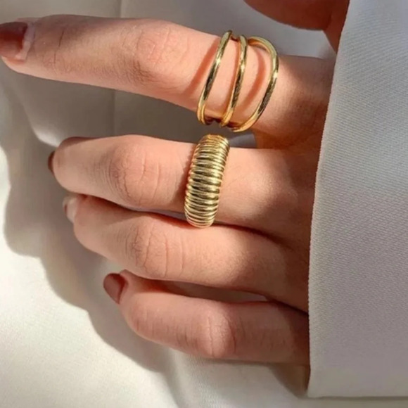 Gold Textured Gold Thick Ring - Picture 1 of 4